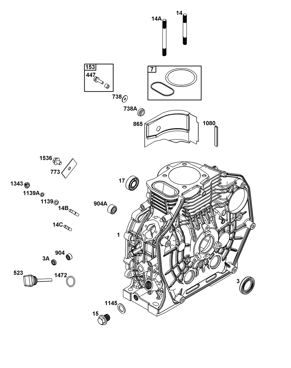 Cylinder Group Diagram and Parts List for 261D02-0003-01 200000 - 399999 Briggs and Stratton Engine